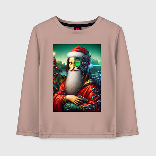 Детский лонгслив Mona Lisa in Santa costume - cyberpunk / Пыльно-розовый – фото 1