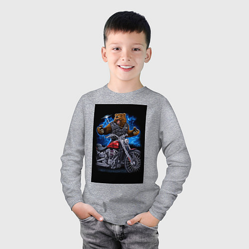Детский лонгслив Медведь байкер с мотоциклом / Меланж – фото 3