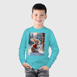 Лонгслив хлопковый детский The Christmas bunny, цвет: бирюзовый — фото 2