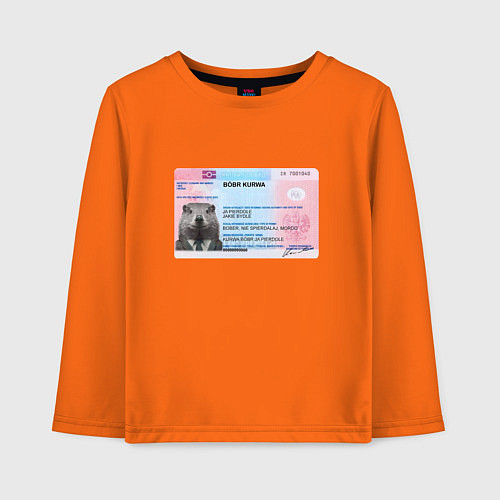 Детский лонгслив Bobr kurwa passport / Оранжевый – фото 1