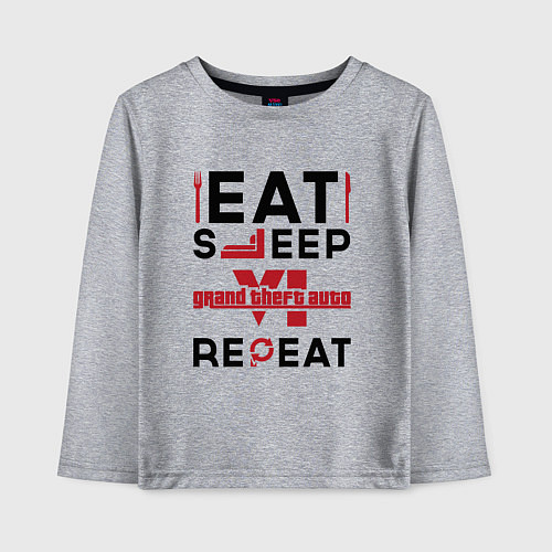 Детский лонгслив Надпись: eat sleep GTA6 repeat / Меланж – фото 1