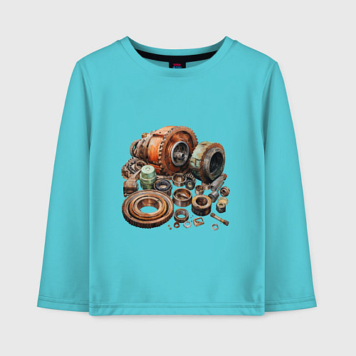 Детский лонгслив Ржавые шестеренки / Бирюзовый – фото 1