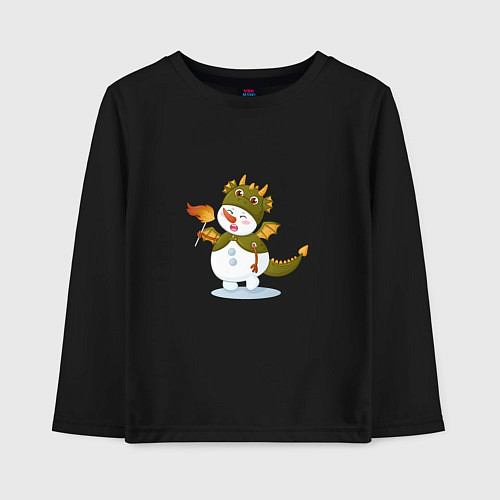 Детский лонгслив Снеговик в костюме дракона / Черный – фото 1