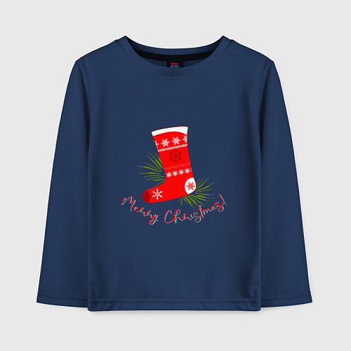 Детский лонгслив Рождественский сапожок / Тёмно-синий – фото 1