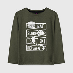 Лонгслив хлопковый детский Еда сон лыжи, цвет: меланж-хаки