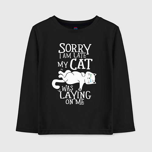 Детский лонгслив Я опоздал потому что на мне лежалкот / Черный – фото 1