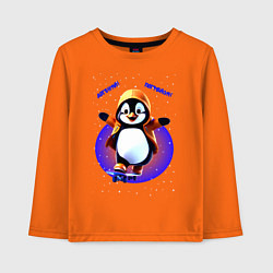 Лонгслив хлопковый детский Пингвин на скейте, цвет: оранжевый