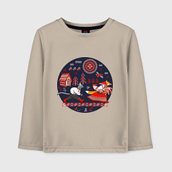 Лонгслив хлопковый детский Кот и лиса из сказки, цвет: миндальный