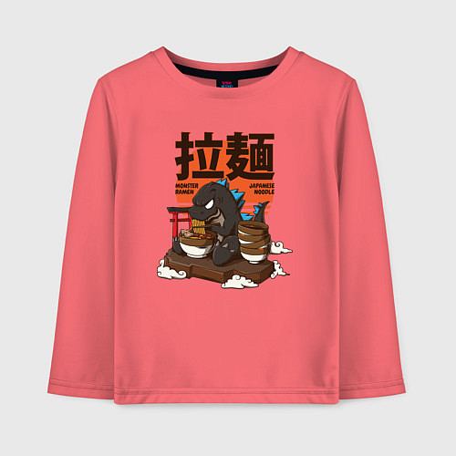 Детский лонгслив Годзилла ест рамен / Коралловый – фото 1