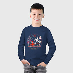 Лонгслив хлопковый детский Сказка Гуси - лебеди, цвет: тёмно-синий — фото 2
