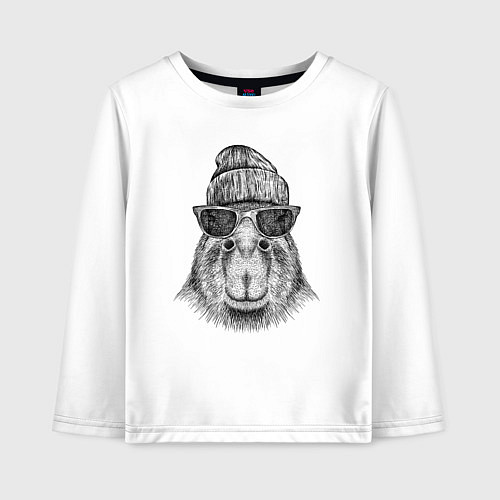 Детский лонгслив Капибара хипстер / Белый – фото 1