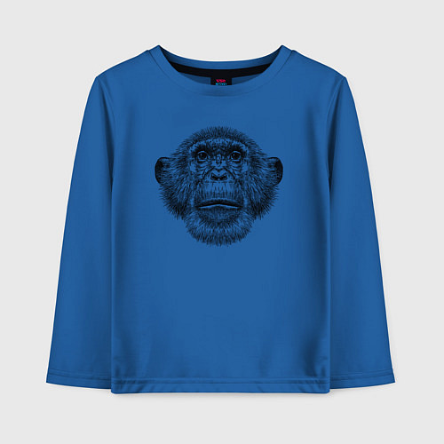 Детский лонгслив Шимпанзе смотрит вверх / Синий – фото 1
