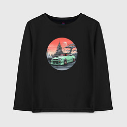Лонгслив хлопковый детский Японский автомобиль в закатной пустоши, цвет: черный