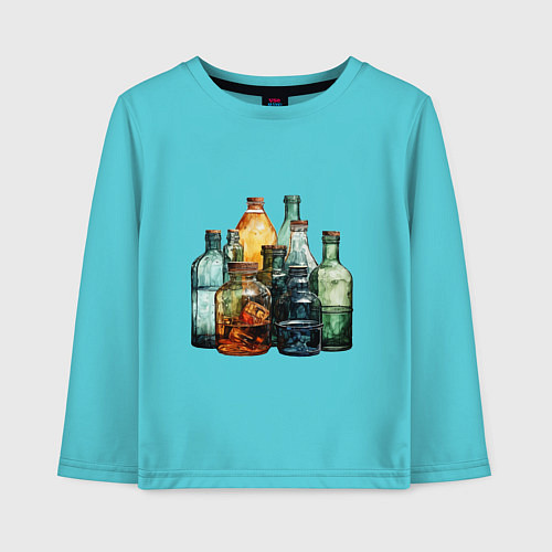 Детский лонгслив Стеклянные бутылки / Бирюзовый – фото 1