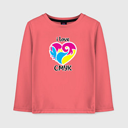 Детский лонгслив I love cmyk