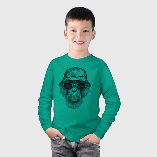 Детский лонгслив Шимпанзе в панаме и очках / Зеленый – фото 3