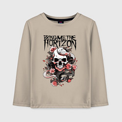 Лонгслив хлопковый детский Bring Me the Horizon - A skull with roses, цвет: миндальный