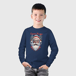 Лонгслив хлопковый детский Безумный Санта, цвет: тёмно-синий — фото 2