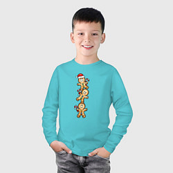 Лонгслив хлопковый детский Веселые пряничные человечки, цвет: бирюзовый — фото 2