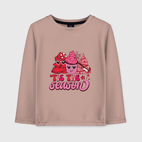 Детский лонгслив Tis the season - розовые ёлки и мороженка - christ / Пыльно-розовый – фото 1