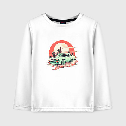 Детский лонгслив Старое авто на оранжевом небесном фоне / Белый – фото 1