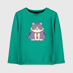 Лонгслив хлопковый детский Важный кот с галстуком, цвет: зеленый