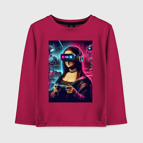 Детский лонгслив Mona Lisa is an avid gamer - fantasy / Маджента – фото 1