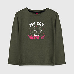 Лонгслив хлопковый детский My cat is my Valentine 2024, цвет: меланж-хаки