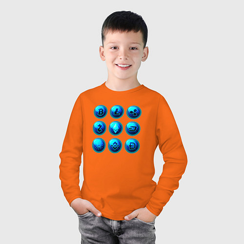 Детский лонгслив Крипта логотипы / Оранжевый – фото 3