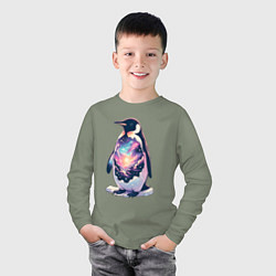 Лонгслив хлопковый детский Пингвин с космосом, цвет: авокадо — фото 2
