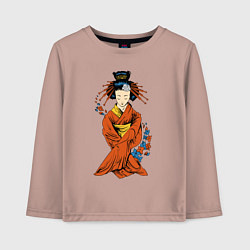 Лонгслив хлопковый детский Японка в юкате, цвет: пыльно-розовый