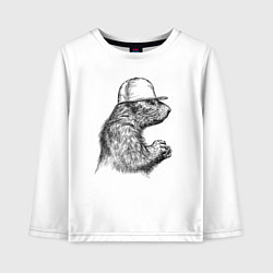 Лонгслив хлопковый детский Суслик в кепке, цвет: белый