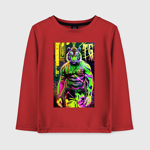 Детский лонгслив Dude tiger - neon / Красный – фото 1