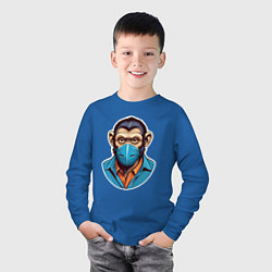Лонгслив хлопковый детский Портрет обезьяны в маске, цвет: синий — фото 2