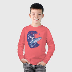 Лонгслив хлопковый детский Космонавт верхом на ките, цвет: коралловый — фото 2