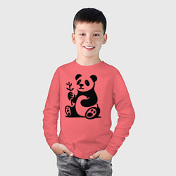 Лонгслив хлопковый детский Сидящая панда с бамбуком в лапе, цвет: коралловый — фото 2