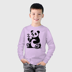 Лонгслив хлопковый детский Сидящая панда с бамбуком в лапе, цвет: лаванда — фото 2