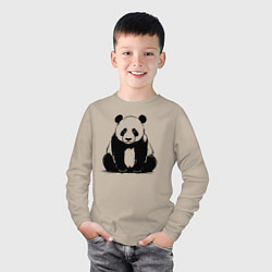 Лонгслив хлопковый детский Грустная панда сидит, цвет: миндальный — фото 2