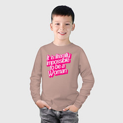Лонгслив хлопковый детский Буквально невозможно быть женщиной, цвет: пыльно-розовый — фото 2