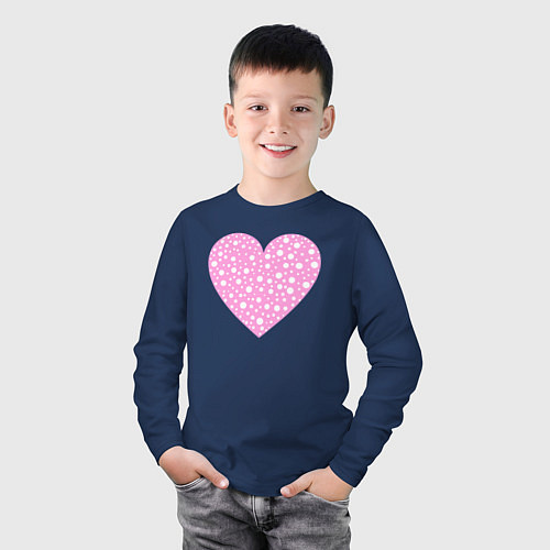 Детский лонгслив Розовое сердце в белых точках / Тёмно-синий – фото 3