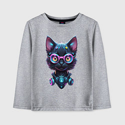 Лонгслив хлопковый детский Прикольный котёнок - киберпанк, цвет: меланж