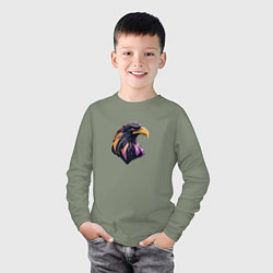 Лонгслив хлопковый детский Иллюстрация орла, цвет: авокадо — фото 2