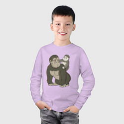 Лонгслив хлопковый детский Мультяшная горилла с детенышем, цвет: лаванда — фото 2