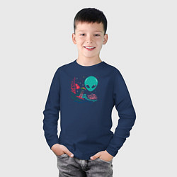 Лонгслив хлопковый детский Нло и инопланетянин, цвет: тёмно-синий — фото 2