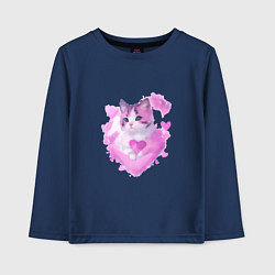 Лонгслив хлопковый детский Розовая кошка акварель, цвет: тёмно-синий