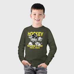 Лонгслив хлопковый детский Хоккей игра для настоящих мужчин, цвет: меланж-хаки — фото 2