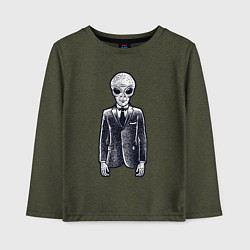 Лонгслив хлопковый детский Пришелец в костюме, цвет: меланж-хаки