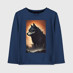 Лонгслив хлопковый детский Большой и страшный серый волк, цвет: тёмно-синий