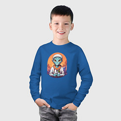 Лонгслив хлопковый детский Нашествие инопланетян, цвет: синий — фото 2