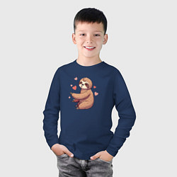 Лонгслив хлопковый детский Мальчик ленивец, цвет: тёмно-синий — фото 2
